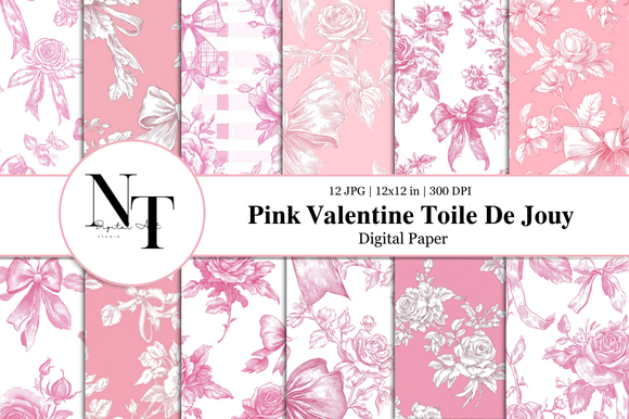 Pink Valentine Toile De Jouy Pattern – Romantic and Elegant Digital Paper