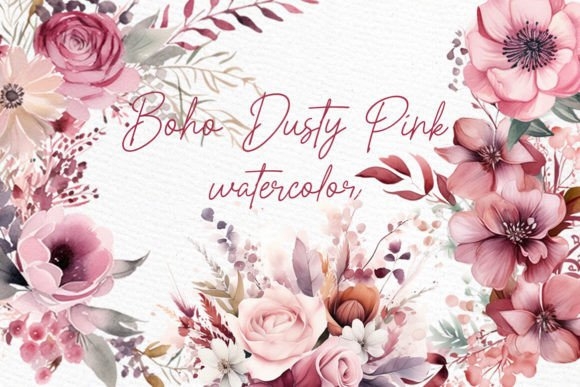 Dusty Pink Flowers Clipart Watercolor
