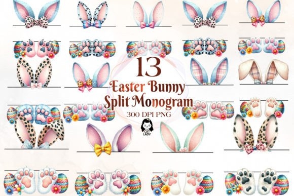 Easter Bunny Split Monogram Clipart