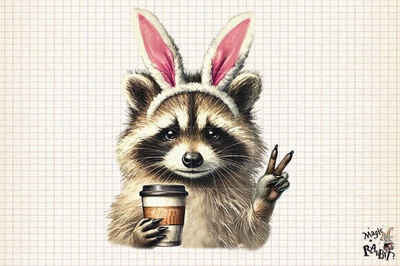 Funny Raccoon Iced Coffee ,Easter Bunny