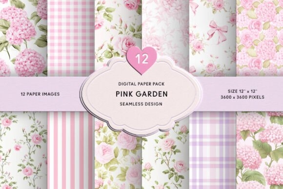 Pink Rose & Pink Hydrangea Digital Paper